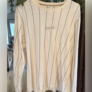 Denim & Flower Cream Shirt with Black Stripes